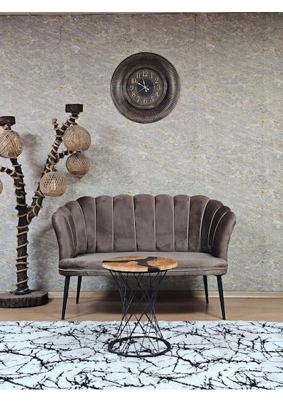 Zafir İkili Papatya Çay Seti Koltuk Siyah Boyalı Sivriltme Ayak, Balkon, Salon, Ofis, Koltuk Takımı Kahverengi