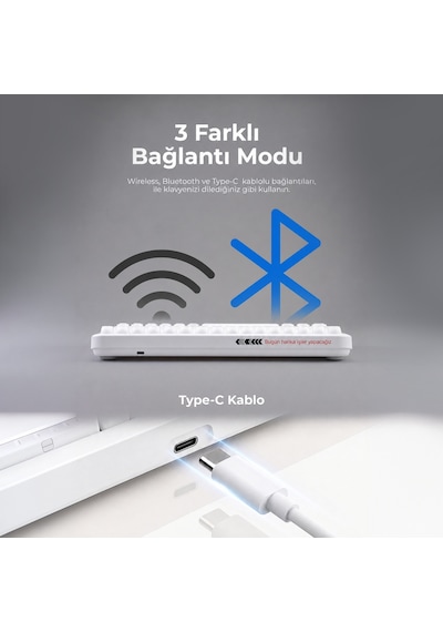 Geezer Crystal Kablolu/kablosuz Bt Wireless Bağlantı Türkçe Q Klavye Beyaz Sk-731ctm
