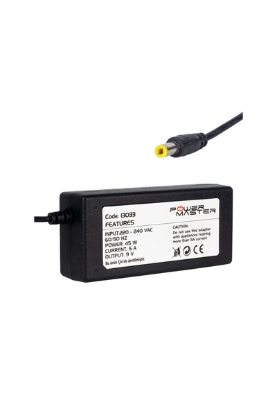 Powermaster Pm-13033 9 Volt - 5 Amper 5.5 2.5 Mm Uçlu Yazar Kasa / Pos Makinesi Masaüstü Adaptör