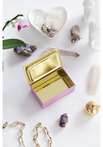 Pembe & Gold 94 X 59 X 36 Mm - Premium Metal Hediye, Takı Ve Saklama Kutusu