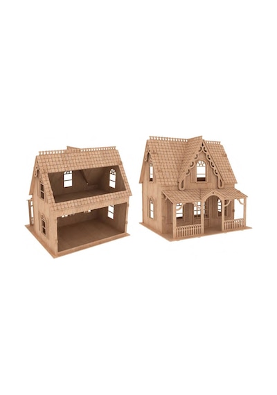 Çoçuk ve Yetişkinler için 64 Parça Boyanabilir 3D Ahşap Ev Puz