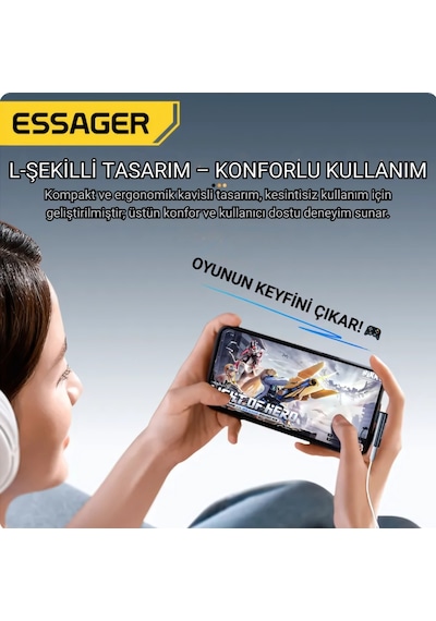 Essager L Tip Type-c To 3.5mm Ses Ve Kulaklık Çıkışı, Hifi Ses Destekli, Telefon, Tablet, Pc Uyumlu Gri