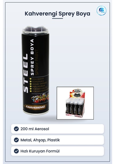 Sprey Boya Kahverengi 200ml Aerosol Metal Ahşap Plastik Yüzey Boy