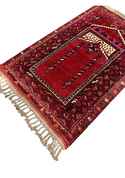 El Dokuma Afgan Halısı Seccade 73x120 Kırmızı %100 Yün Kök Boya Namazlık Kırmızı