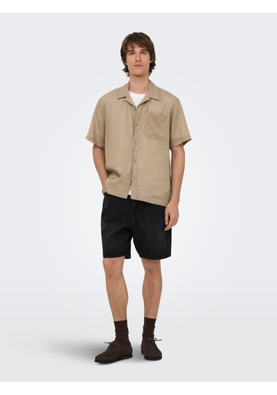 Only & Sons Onslaurence Lınen Resort Collar Ss Noos Erkek Gri Gömlek - 22036242