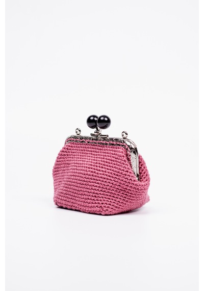 Fabric Craft Bag Bozuk Para Cüzdanı Merserize Pamuk Klipsli Örgü Gül Kurusu