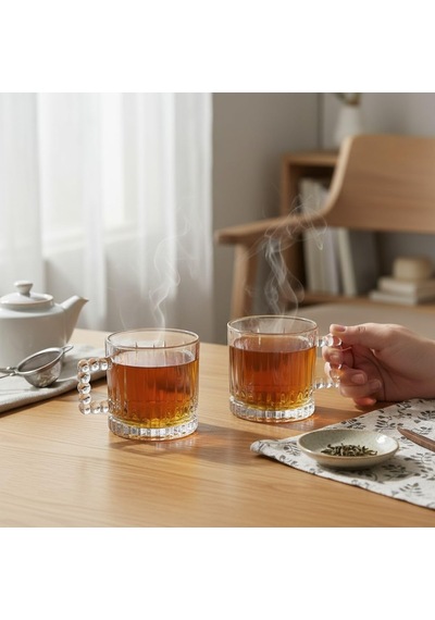 2 Adet Çay Kahve Kupası Kulplu Cam Bardak Çay Bardağı 280 Ml çok renkli