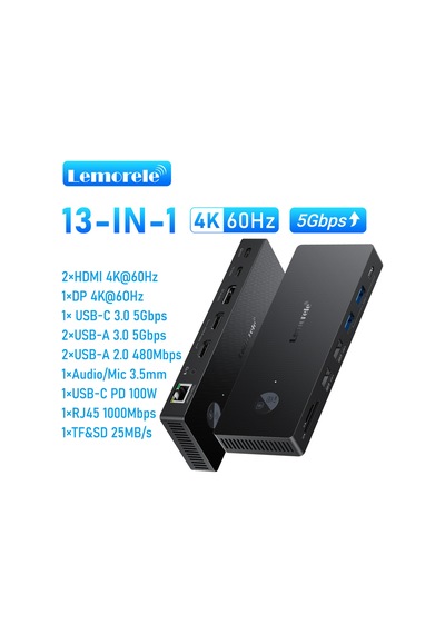 Lemorele Tc500 13 Port Type-c Dock Station Hub Çoklayıcı - 4k 60hz Çift Hdmı Ve Displayport Üçlü Ekran Destekli Gigabit Ethernet Usb 3.0 Dönüştürücü 13-in-1 Macbook Pc Laptop Adaptör Lemorele Tc500 13 Port Type-c Dock Station Hub Çoklayıcı - 4k 60hz Çift Hdmı Ve Displayport Üçlü Ekran Destekli Gigabit Ethernet Usb 3.0 Dönüştürücü 13-in-1 Macbook Pc Laptop Adaptör