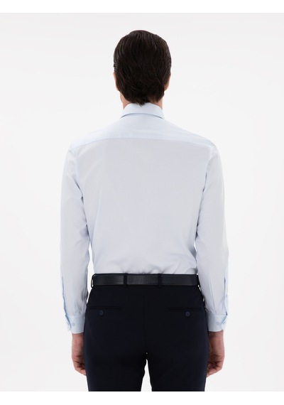 Cacharel Açık Mavi Slim Fit İtalyan Yaka Klasik Gömlek Denım