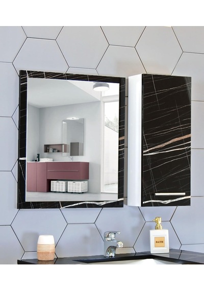Banyo Aynası Ve Dolabı 80 Cm Mdf Üst Modül Siyah Sonata Diğer