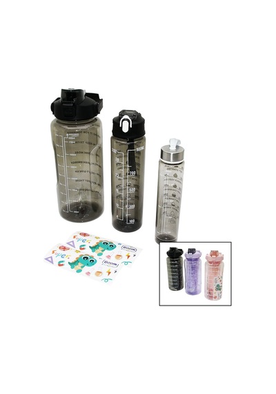 Matara 3pcs Şeffaf Renkli 500-900-2000ml Pipetli Motivasyon Suluk Matara Telefonluklu