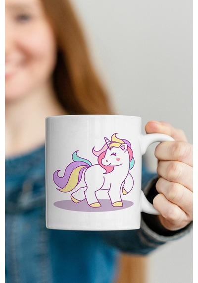 Sevimli Unicorn Tasarımlı Kupa Bardak Kupa Kahve Çay Kupası Beyaz