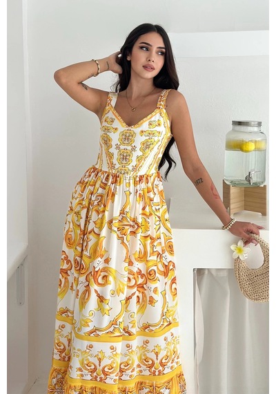 Asprin Fashion Krep Kumaş Elbise Sarı Sarı