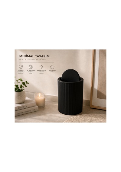 Novaflip Açılır Kapaklı Yuvarlak Çöp Kovası 6,25 L Kompakt & Modern Tasarım 22 19 Cm Siyah