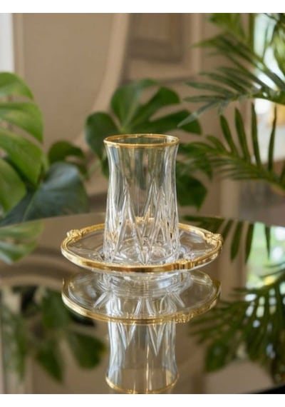 Çnr Home Collection 12 Parça 6 Kişilik Kristal Kesim Çay Bardaği Seti Gold