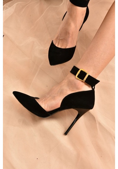Fox Shoes Siyah Süet Kadın Topuklu Ayakkabı K654073302 Siyah