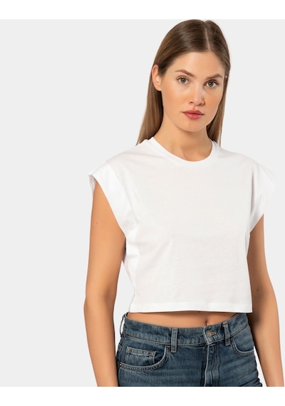 Türen Kadın Vatka Görünümlü Crop T-shirt 3402/beyaz 001
