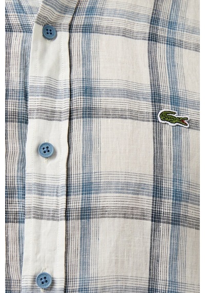 Lacoste Men's Regular Fit Dark Blue Linen Shirt Ekose Keten Erkek Gömlek Koyu Mavi