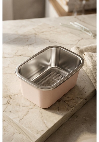 Stainless Paslanmaz Çelik Vakumlu Saklama Kabı,fırın Ve Kek Kabı Kahvaltılık 500 Ml Pembe