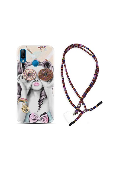 Huawei P20 Lite Kılıf Rasta Boyun Askılı Donut Girl 1408