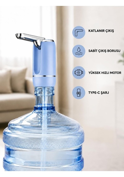 Shibumi Atelier Bpa'sız Katlanabilir Şarjlı Damacana Pompası, Akıllı Ölçülü Otomatik Dokunmatik Su Pompası, 3 Su Dağıtım Modlu, Type-c Şarjlı Mavi