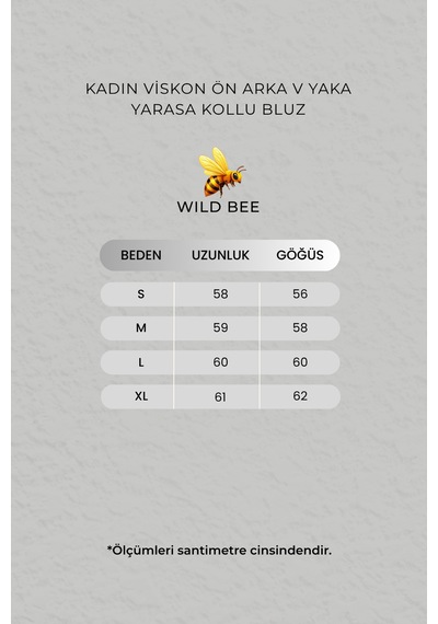 Wild Bee Kadın Siyah Viskon Ön Arka V Yaka Yarasa Kollu Bluz