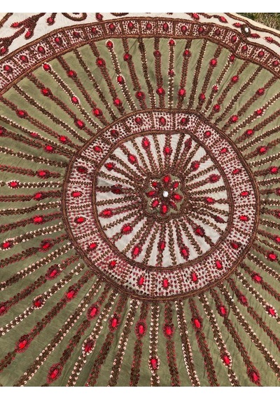 El İşi Otantik İşlemeli Boncuklu Taşlı Tel Kırma Masa Örtüsü 105x98cm 018