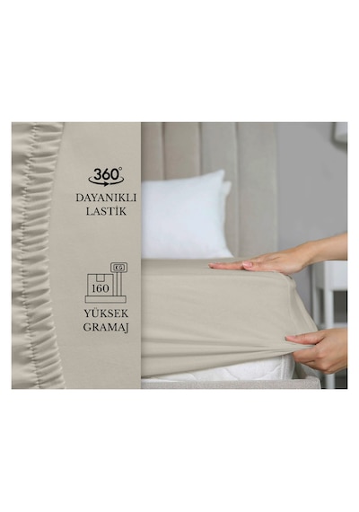 Yastık Kılıflı , Lastikli Çarşaf Takımı %100 Penye Natural Bej