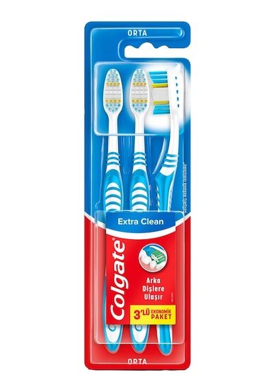 Colgate Extra Clean 2+1 Diş Fırçası Orta - Temizleyici Fırça Ucu Ve Dil Temizley 2'li Ekonomik Tarı