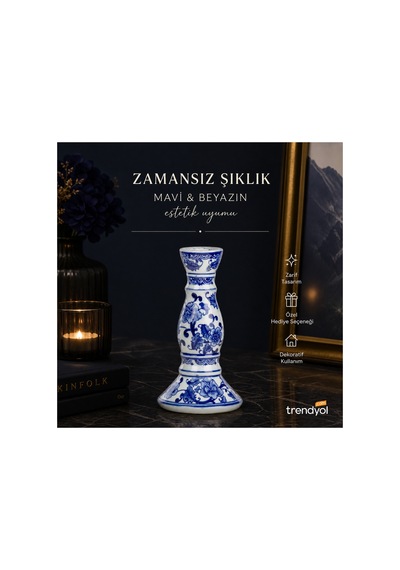 Bleu Blanc Vazo Şamdan 21 11 Cm Çok Renkli
