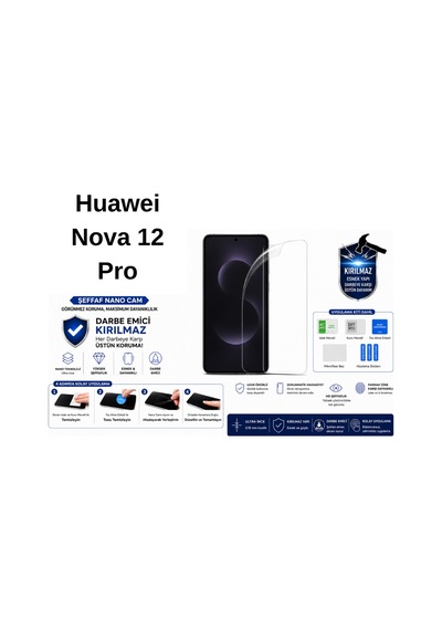 Huawei Nova 12 Pro Uyumlu Şeffaf Nano Kırılmaz Darbe Emici Ekran Koruma