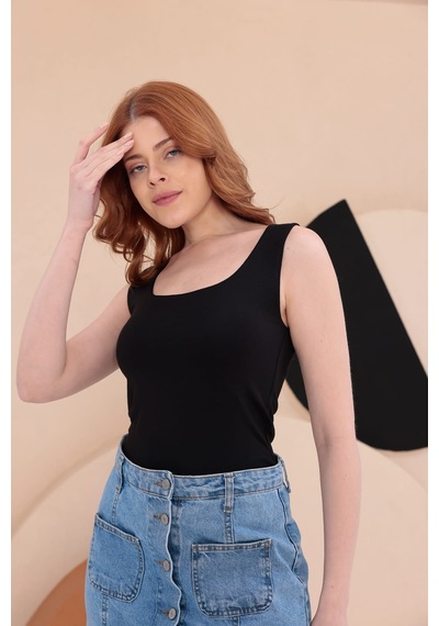 Bbbutikbasic Kare Yaka Esnek Atlet Bluz Hkn34 Siyah