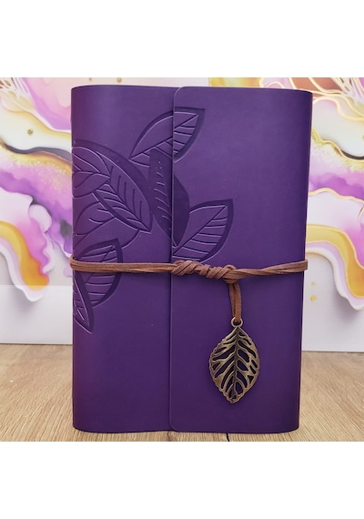 Yaprak Desenli Çizgisiz Deri Defter Acı Kahve