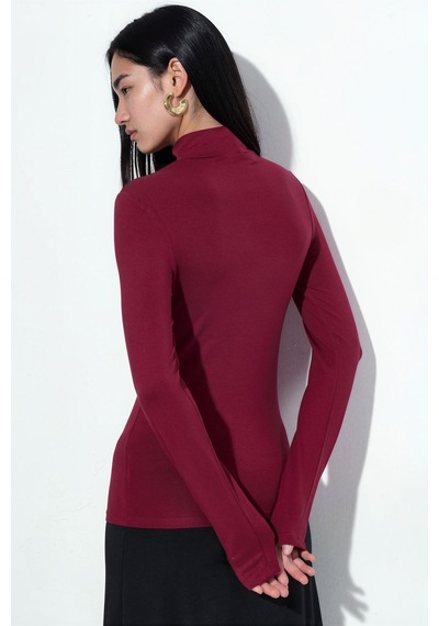 Hiccup Busem Slim Fit Yarım Balıkçı Yaka Bluz Bordo - Kırmızı