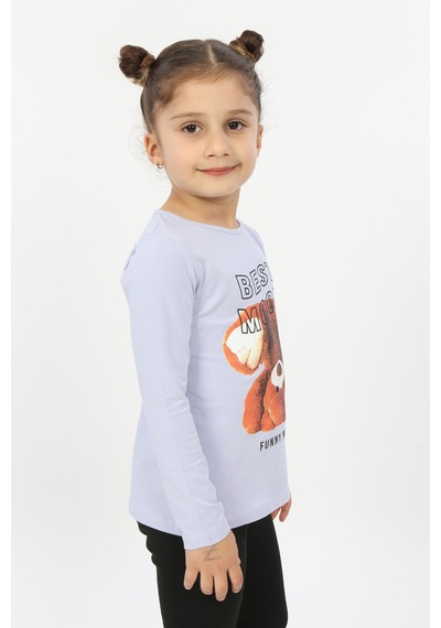 Toontoy Kids Toontoy Kız Çocuk Best Mood Ayıcık Baskılı Tişört Mavi