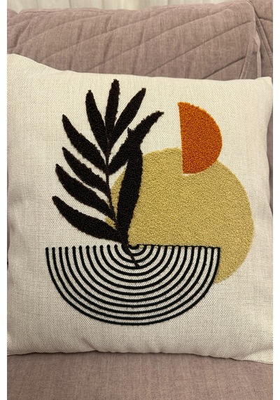 Punch İşlemeli Modern Tasarım Dekoratif 2'li Kırlent Kılıfı Nakışlı Keten 43x43 Cm Çok Renkli