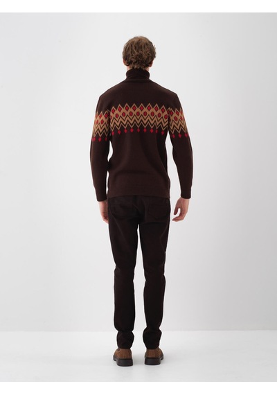 Xint Kahverengi Doğal Yün Dokulu Regular Fit Kazak 801827 Kahve