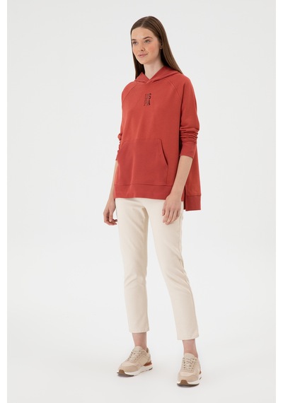 U.S. Polo Assn. Kadın Kiremit Yırtmaçlı Kapüşonlu Sweatshırt 50313611-VR026