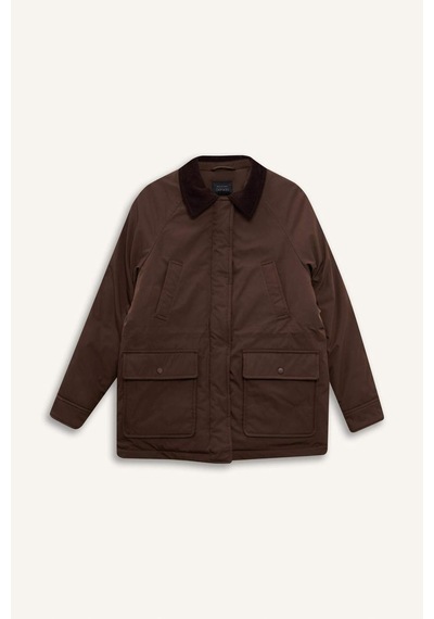 Defacto Regular Fit Kontrast Yaka Fermuarlı Parka F3558ax25wnbn530 Kahve