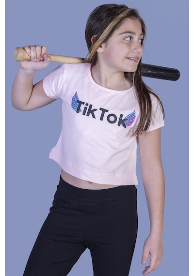 Toontoy Kids Toontoy Kız Çocuk Ön Arka Tiktok Baskılı Tişört Pudra