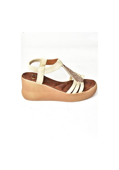 Fox Shoess258161009 Bej Dolgu Tabanlı Kadın Sandalet Bej