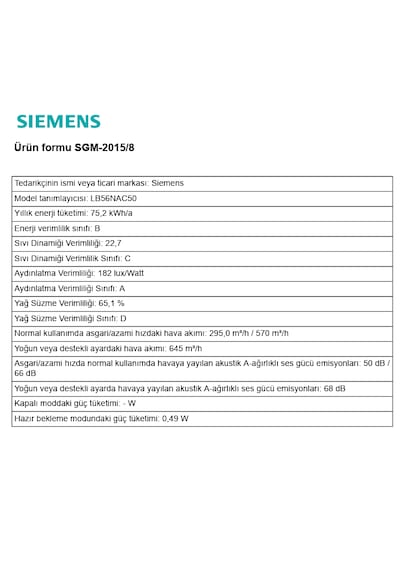 Siemens LB56NAC50 52 CM Gömme Aspiratör