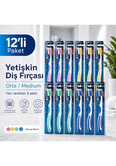 Dynamic Premium Care Medium Orta Diş Fırçası 12 Adet Tekli Ambalajlı Karışık Renk