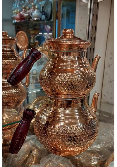 Bakır Çaydanlık & Bakır Demlik Zımba Desenli Bakır Çaydanlık Büyü