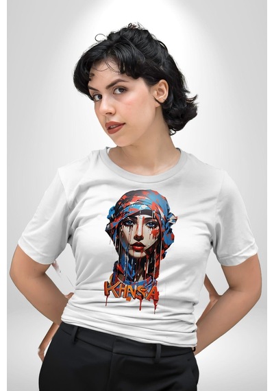 Khansa Eşarp Kadın Tasarımı Unisex Unisex Beyaz Organik Baskılı T-shirt Penye Yüksek Kalite Beyaz