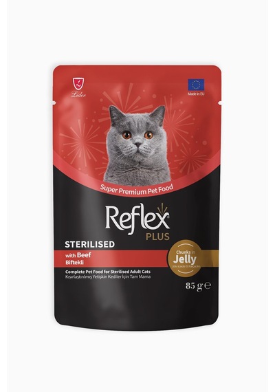 Reflex Plus Jöle İçinde Et Parçacıklı Biftekli Kısırlaştırılmış Yetişkin Kedi Maması 85 G