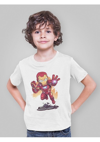 Sevbano Tasarım Ironman Demiradam Baskılı Unisex Avengers Film Çocuk Tişö Beyaz