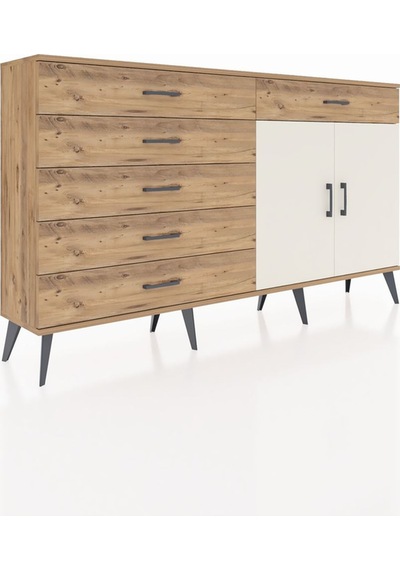 Arges Konsol Tek Raflı 6 Çekmeceli 2 Kapaklı 176x30x99 Çam-aytaşı Çam-aytaşı/çam