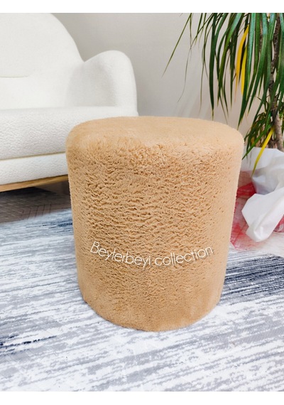 Puf , Kahverengi Peluş Kumaş ,makyaj Pufu Puf Sandalye Ayak Uzatma Pufu 45 Cm Yükseklik Kahverengigdg