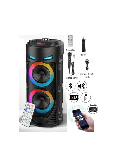 Karaoke Mikrofonlu Bluetooth Hoparlör Şarjlı Taşınabilir Led Işıklı Speaker 2x8w